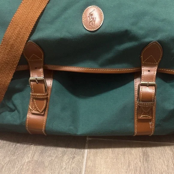 Vintage Ralph Lauren Green and Brown Men's travel Bag